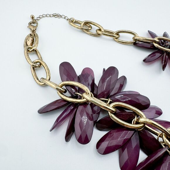 Vintage Plum Flowered Brutalist Paperclip Necklace Retro Bold Statement - Picture 7 of 8